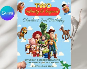 Two Infinity Birthday Invitation| Toy Story 2nd Birthday  Party Invitation| Editable kids Birthday invites Canva.
