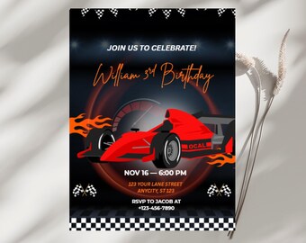Race Car Birthday Invitation | Editable Canva Kids Invite (Digital Download)