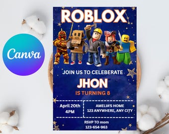 Roblox Invitation Editable, Gamer Birthday Party Invite, Boys Birthday Template, Game Party Invitation, Instant Download, Digital Invite
