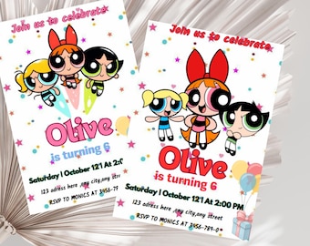 Powerpuff Girls Birthday Invitation Bundle Offer| Girl Birthday Invite Editable | Digital Download 5x7 in Canva Template Two In One.