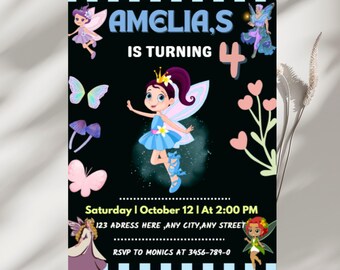 Fairy Birthday Invitation | Rainbow Fairies Canva Digital Template (Ages 1-6)