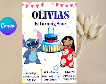 Lilo and Stitch Birthday Invitation | Editable Canva Template (Digital Download) Stitch Party Invite.