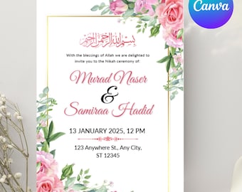 Elegant Islamic Nikkah Invitation Template | Editable Canva Design