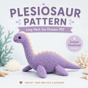 Plesiosaur Crochet Pattern, Long-Neck Sea Dinosaur Amigurumi PDF