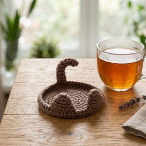 Cat Crochet Coaster Pattern, Adorable Cat Shaped Tea Coaster, Cute Flower Pot Mat PDF, DIY Cat Lover Gift