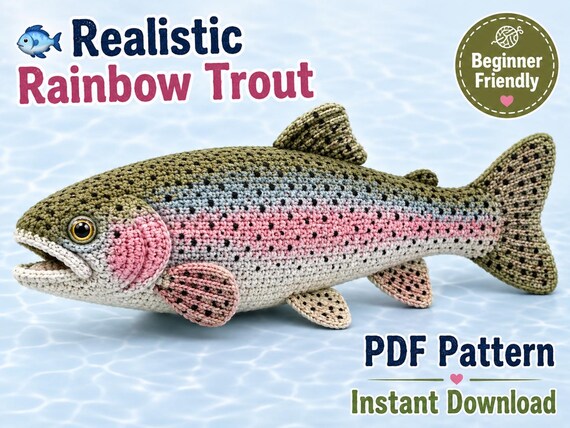 Rainbow Trout Crochet Pattern PDF, Realistic Trout Fish Amigurumi, Fly Fishing Gift Plush, Beginner Crochet Tutorial