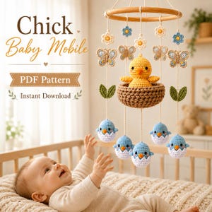 Baby Mobile Crochet Pattern PDF, Nursery Crib Mobile, Amigurumi Bird Mobile, Hatching Chicks, Floral Decor, Instant Download
