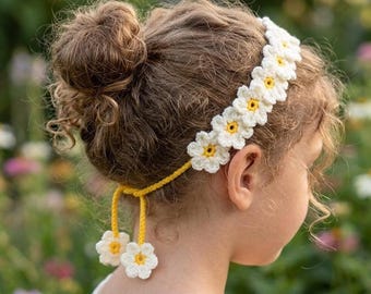 Patrón de pañuelo de margaritas a crochet / Tutorial para principiantes sobre diadema floral (descarga en PDF)