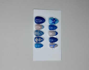 Blau Press On Nails: Pink Gel / Blau Designs, handgemacht