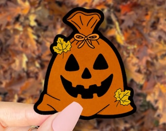 pumpkin leaf bag sticker || spooky fall leaves sticker