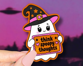 Spooky Ghost Sticker || Witch Hat, "Think Spoopy Thoughts" || wWater Resistant Vinyl