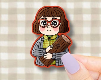 lady with a log sticker