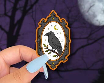 raven cameo sticker // framed bird sticker