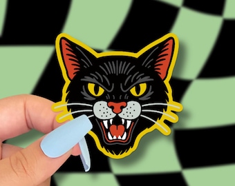 black cat sticker // american traditional tattoo style sticker
