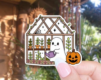 Cozy Greenhouse Ghost Sticker // Plant Lover Halloween Art // Gardening Ghost