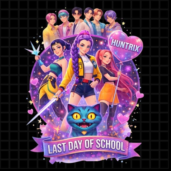 Last Day Of School Kpop Demon Hunters Huntrix PNG, Goodbye School Year Teacher Student Design, End of School Summer Break, Bruh We Out