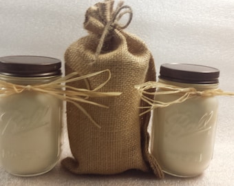 All Natural 100% Soy 16oz Mason Jar Candle with Cotton Wick, Gift Bag Included, Soy Candle, Unscented Candle, No Fragrance Added,