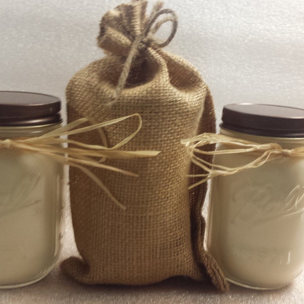 All Natural 100% Soy 16oz Mason Jar Candle with Cotton Wick, Gift Bag Included, Soy Candle, Unscented Candle, No Fragrance Added,