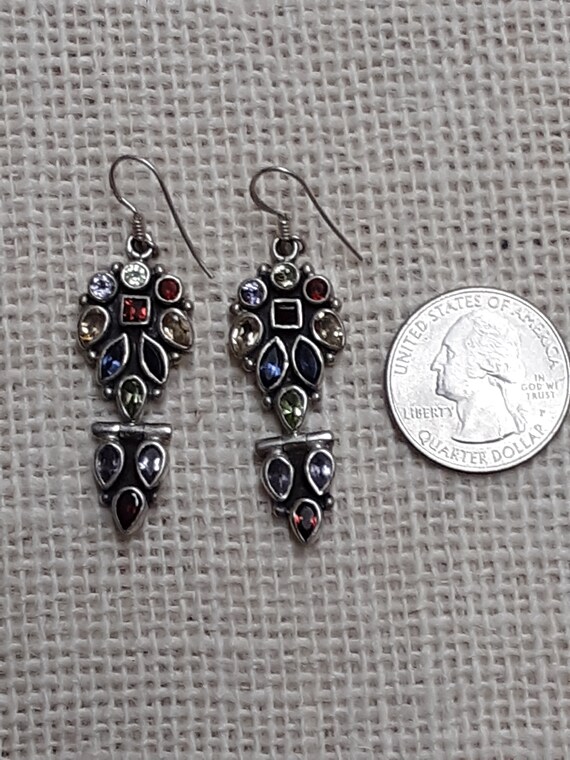 Vintage Multi Stone 925 Sterling Silver Earrings, - image 1