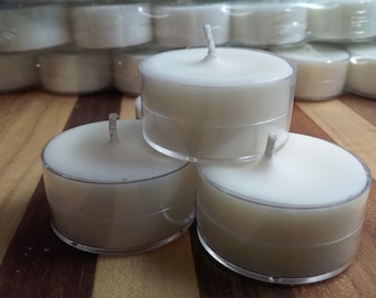 50 Pack Unscented Soy Tealights, Hand Poured, USA Made Cups
