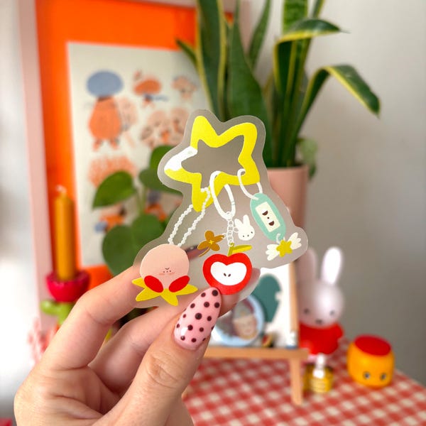 Pegatina de vinilo transparente impermeable con llavero de Kirby Star Trinket