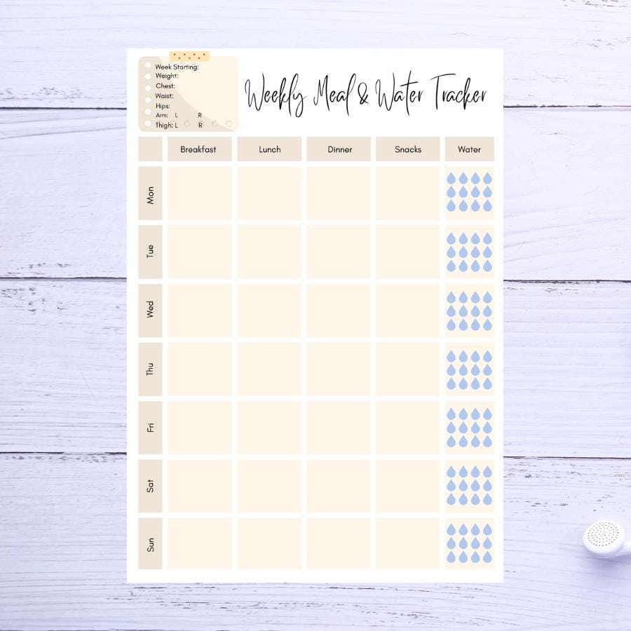 Food Journal Printable | Meal and Water Tracker PDF | Body Measurement ...