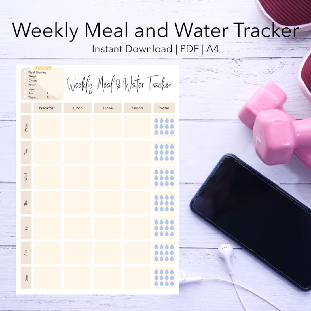 Food Journal Printable | Meal and Water Tracker PDF | Body Measurement ...