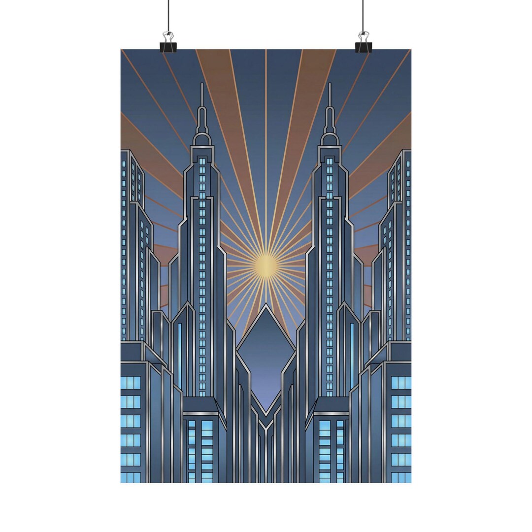 Art Deco Poster Print Geometric Skyline Wall Art Unframed Print for ...