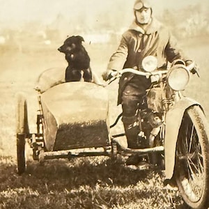 Original Snapshot Motorcycle with Dog Sidecar Passenger
