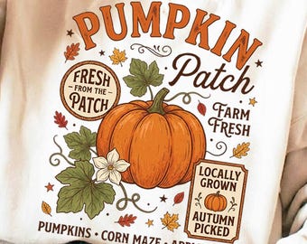 Pumpkin Patch PNG, Vintage Fall Pumpkin PNG, Autumn Farm Fresh Design, Thanksgiving Sublimation Digital Download