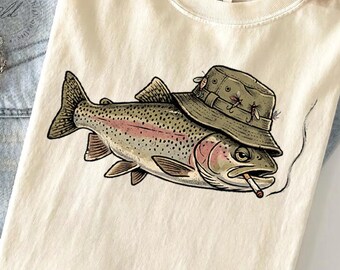 Smoking Trout PNG, Funny Fishing PNG, Fisherman Png Design, Vintage Outdoors Sublimation Digital Download
