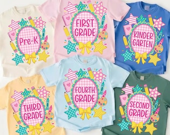 Back to School Grade PNG Bundle, Pre-K Kindergarten 1st 2nd 3rd 4th Grade PNG, Colorful School Shirt , First Day Of School PNG