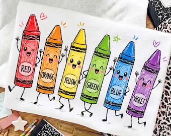 Crayon Characters PNG, Rainbow Crayons Clipart, Cute Classroom Doodle PNG, Teacher Back to School Digital Download