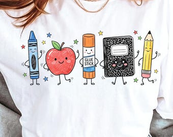 Teacher PNG, Cute School Supplies PNG, Back to School PNG, Crayon Apple Glue Stick Notebook Pencil Digital Download