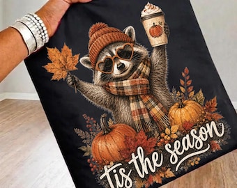 Tis the Season PNG, Fall Raccoon PNG, Pumpkin Spice Coffee PNG, Cute Autumn Animal Sublimation Design
