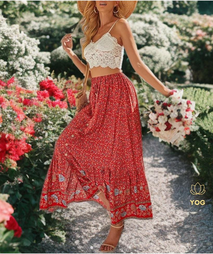 Jupe Longue H&M Belle - Taille 36, Style Bohème Folk, Velours Côtelé - Occasion Très Bon état