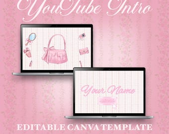 Pretty Pink YouTube Intro Canva Template (Digital Download)