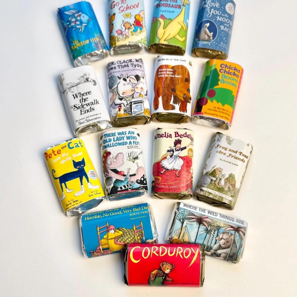 Children's Book Mini Candy Bar Wrappers for Showers Party Events Favors Gifts -Set of 50 *Chocolates Not Included* Personalized