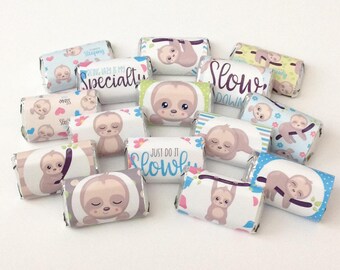 Sloth Mini Candy Bar Wrappers for Showers Party Favors Gifts -Set of 50 *Chocolates Not Included* Personalized