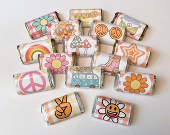Groovy 70's Mini Candy Bar Wrappers for Showers Party Events Favors Gifts -Set of 50 *Chocolates Not Included* Personalized