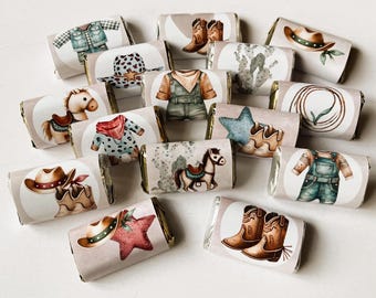 Baby Western Boy Mini Candy Bar Wrappers for Showers Party Favors Gifts -Set of 50 *Chocolates Not Included* Personalized