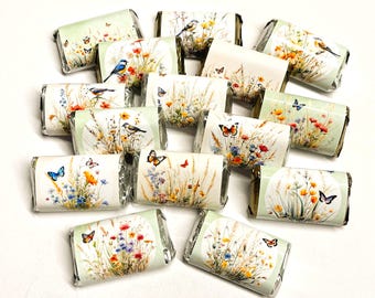Wild Flowers Mini Candy Bar Wrappers for Showers Party Favors Gifts -Set of 50 *Chocolates Not Included* Personalized