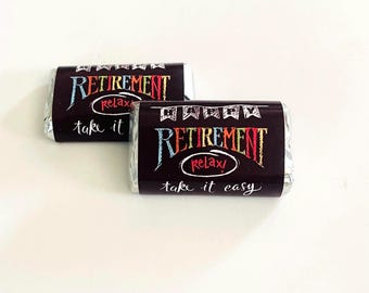 Retirement Mini Candy Bar Wrappers for Showers Party Favors Gifts -Set of 50 *Chocolates Not Included* Personalized