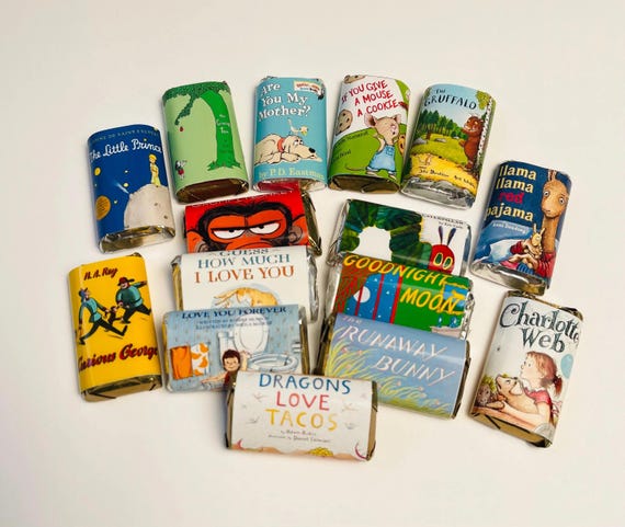Children's Book Mini Candy Bar Wrappers for Showers Party Events Favors Gifts -Set of 50 *Chocolates Not Included* Personalized