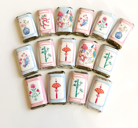 Mahjong Game Mini Candy Bar Wrappers for Showers Party Favors Gifts -Set of 50 *Chocolates Not Included* Personalized