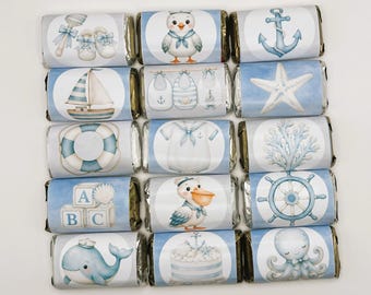 Sea You Soon Ocean Mini Candy Bar Wrappers for Showers Party Favors Gifts -Set of 50 *Chocolates Not Included* Personalized
