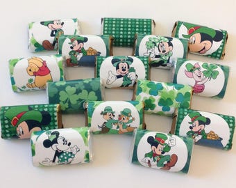 Envoltorios de mini barras de caramelos del Día de San Patricio de Disney para regalos de fiesta de baby shower - Juego de 50 (bombones no incluidos) Personalizados