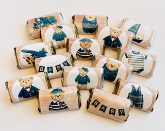 Preppy Polo Teddy Bear Mini Candy Bar Wrappers for Showers Party Favors Gifts -Set of 50 *Chocolates Not Included* Personalized