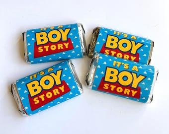 Boy Story Mini Candy Bar Wrappers for Showers Party Favors Gifts -Set of 50 *Chocolates Not Included* Personalized
