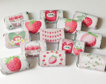 Envoltorios de mini barras de caramelo de fresa para baby showers, fiestas, eventos, recuerdos y regalos. Juego de 50 (bombones no incluidos). Personalizados.